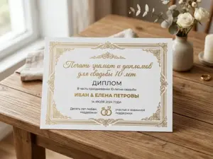 Печать грамот и дипломов для свадьбы 10 лет в Москве